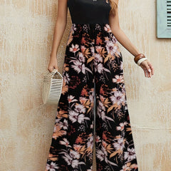 Floral Print Wide Leg Jumpsuit Sleeveless Casual Jumpsuit