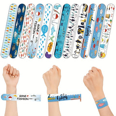 24pcs Gone Fishing Slap Bracelets Party Favors Navy Orange Red Yellow Teal Gray