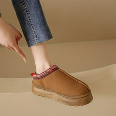 Women's Slip On Round Toe Non-slip Thick Sole Thermal Lined Shoes