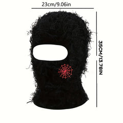 Y2K Fuzzy Balaclava Hat with Embroidered Pattern
