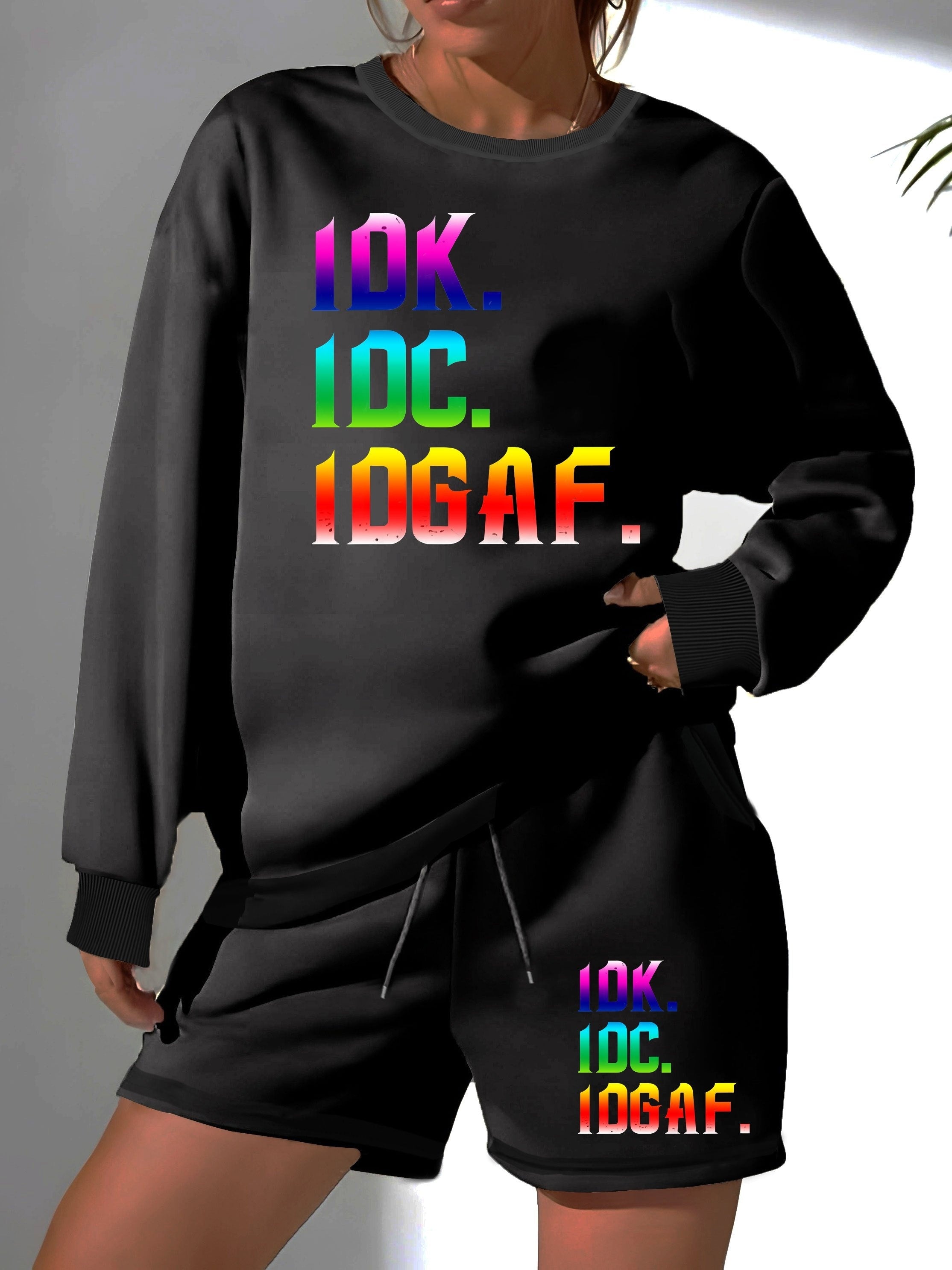 Women's Ombre Letter Print Fleece Pullover & Shorts Set