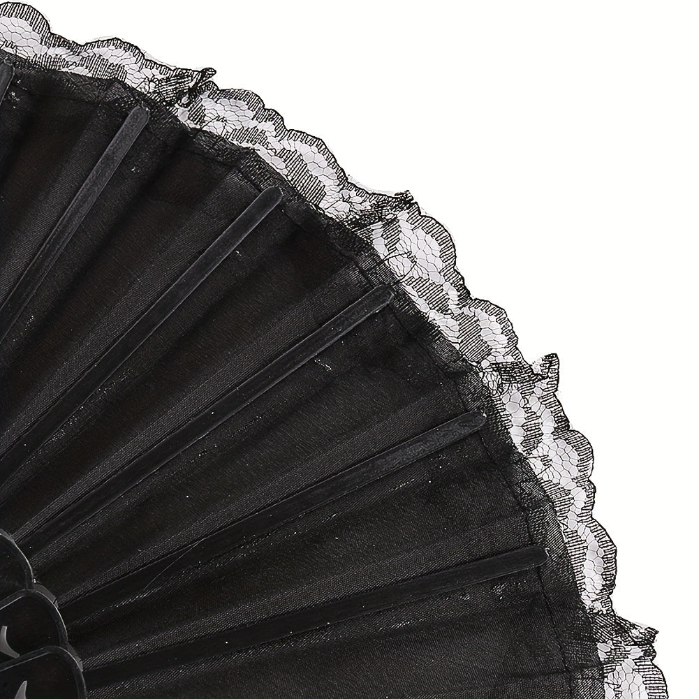 Retro Lace Trim Ladies Folding Fan Dance Performance Props Cheongsam Decoration