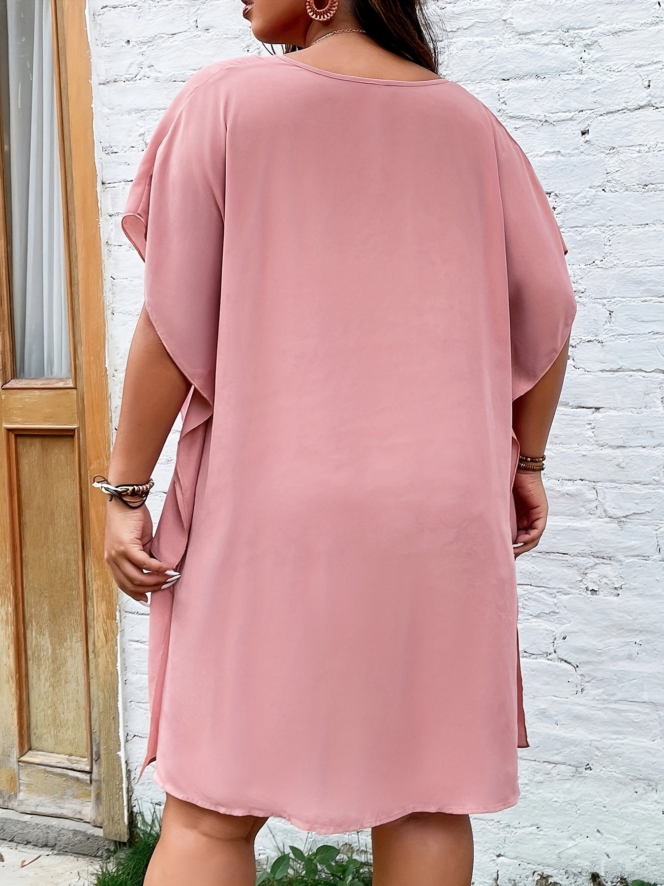 Casual Blouse Women's Plus Solid Bat Sleeve Round Neck Tunic Top