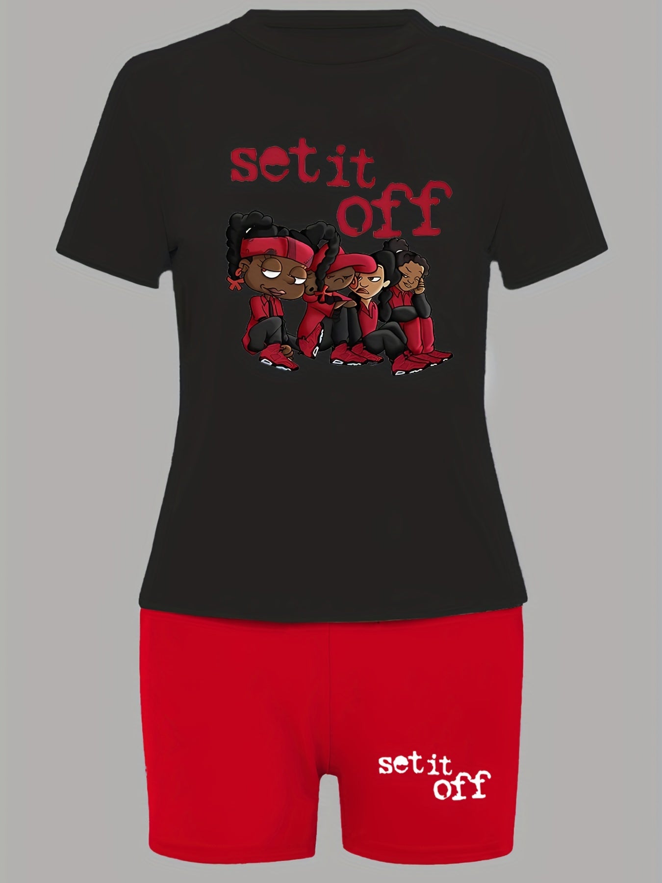 Set It Off Casual Two Piece Set Crew Neck Short Sleeve Tee & Summer Shorts