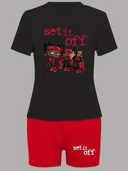 Set It Off Casual Two Piece Set Crew Neck Short Sleeve Tee & Summer Shorts