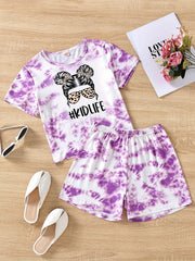 Girls' Tie Dye Short Sleeve T-Shirt Top & Shorts Set for Street Party