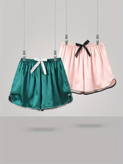 2 Sets Bow Satin Sleep Shorts Women's Sleepwear