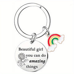 Girls Boys Teen Rainbow Slogan Keychain Kids Party Favors