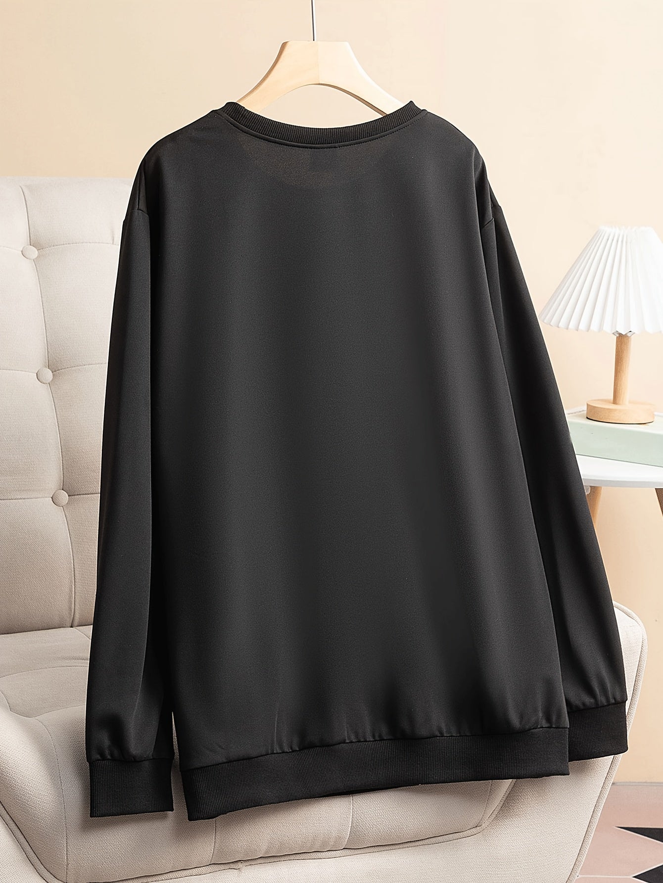 Lounge Top Women's Art Letter Print Long Sleeve Round Neck Stretch Tee