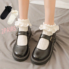 Girls Lolita Lace Ruffle Socks 2 Pairs