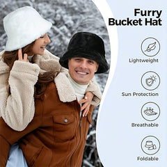 Faux Fur Winter Bucket Hat Fluffy Warm Hat Women's Furry Fisherman Cap