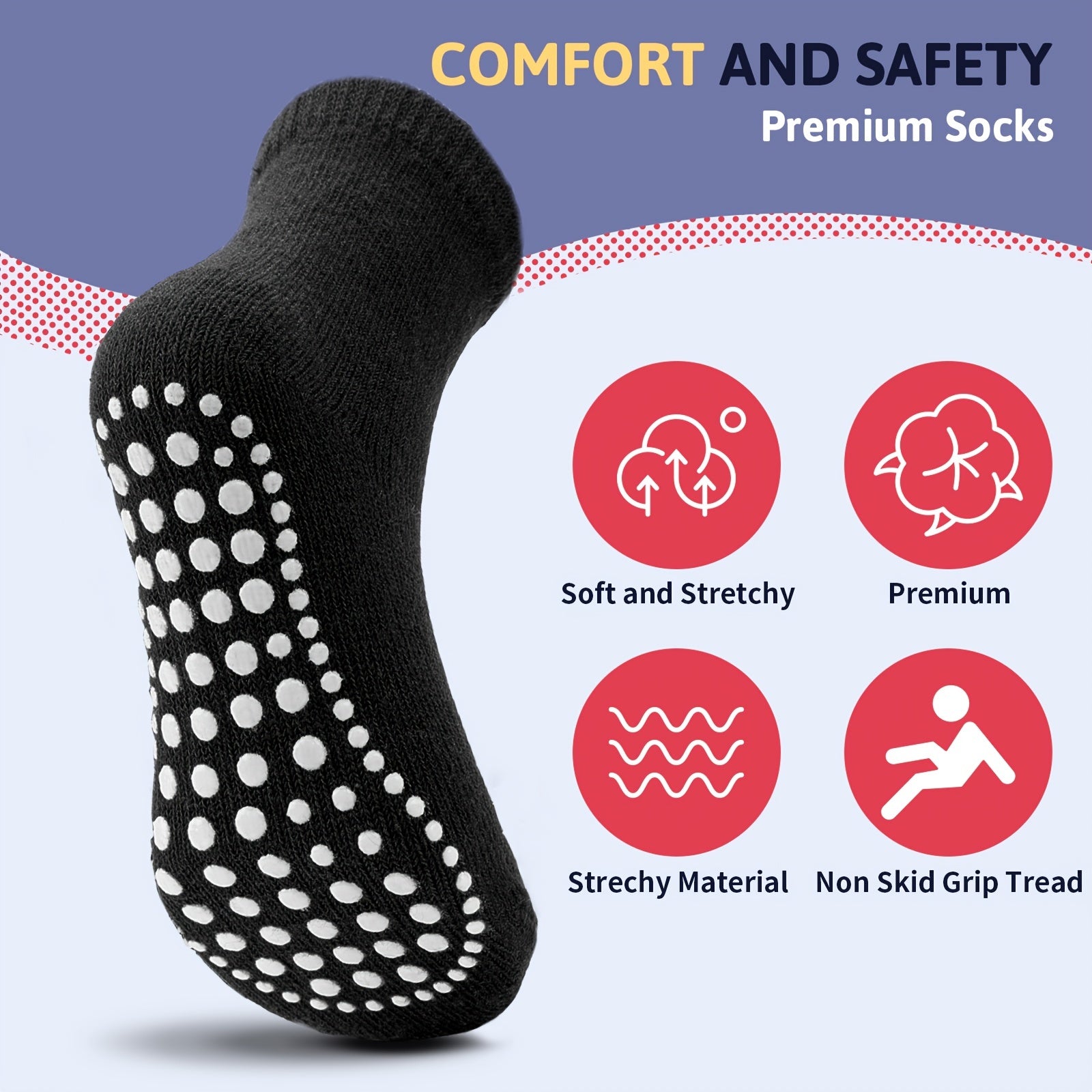 Kids Cotton Crew Socks, Breathable & Non-slip, 5 Pairs