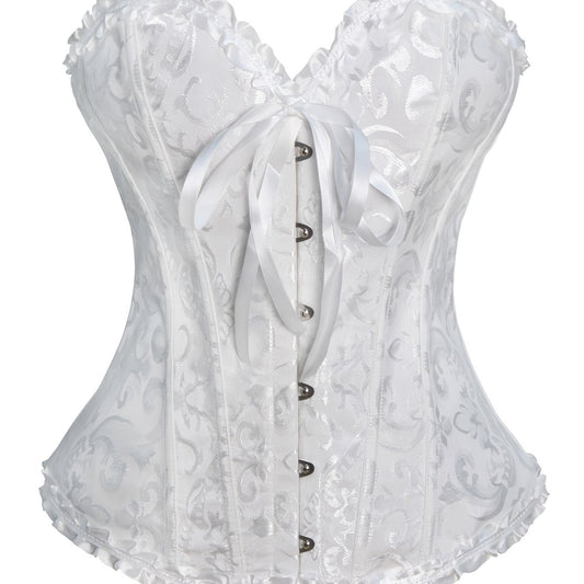 Jacquard Lace Up Bustiers Ruffle Strapless Corsets