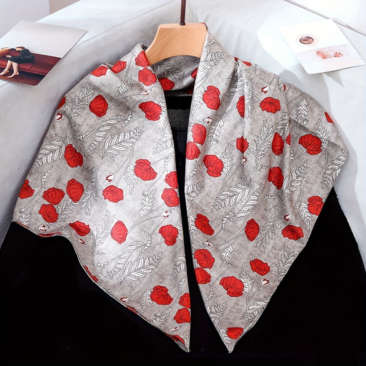 Vintage Rose Flower Print Shawl Twill Silk Square Scarf