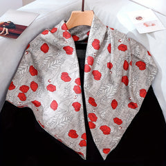 Vintage Rose Flower Print Shawl Twill Silk Square Scarf