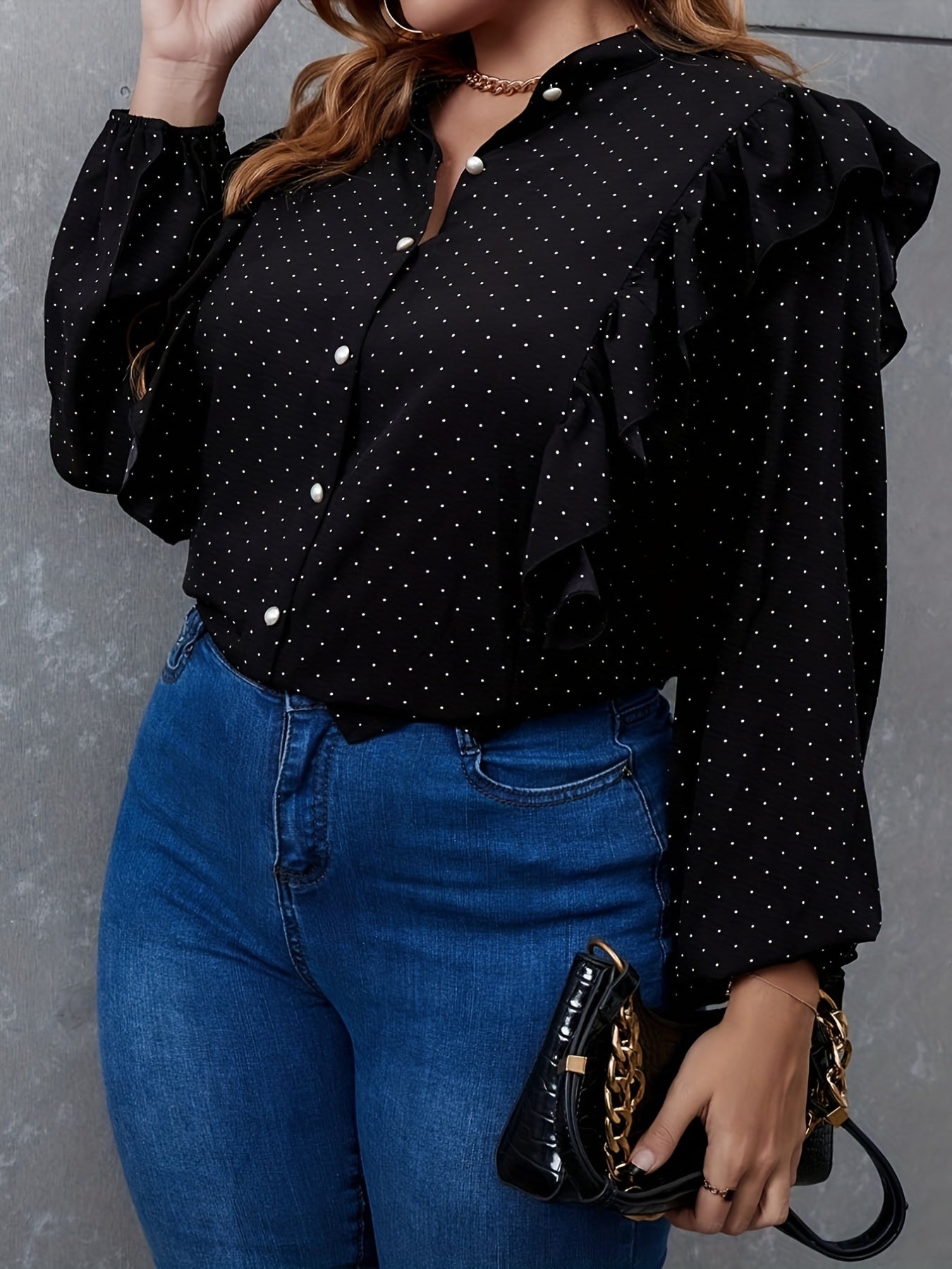 Polka Dot Ruffle Trim Shirt