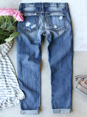 Floral Print Ripped Button Fly Jeans