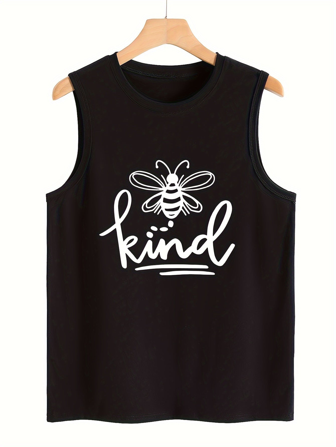 Bee & Letter Print Sleeveless Sports Vest Round Neck Casual Tops