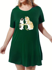 Cats Print Lounge Dress Short Sleeve Nightdress
