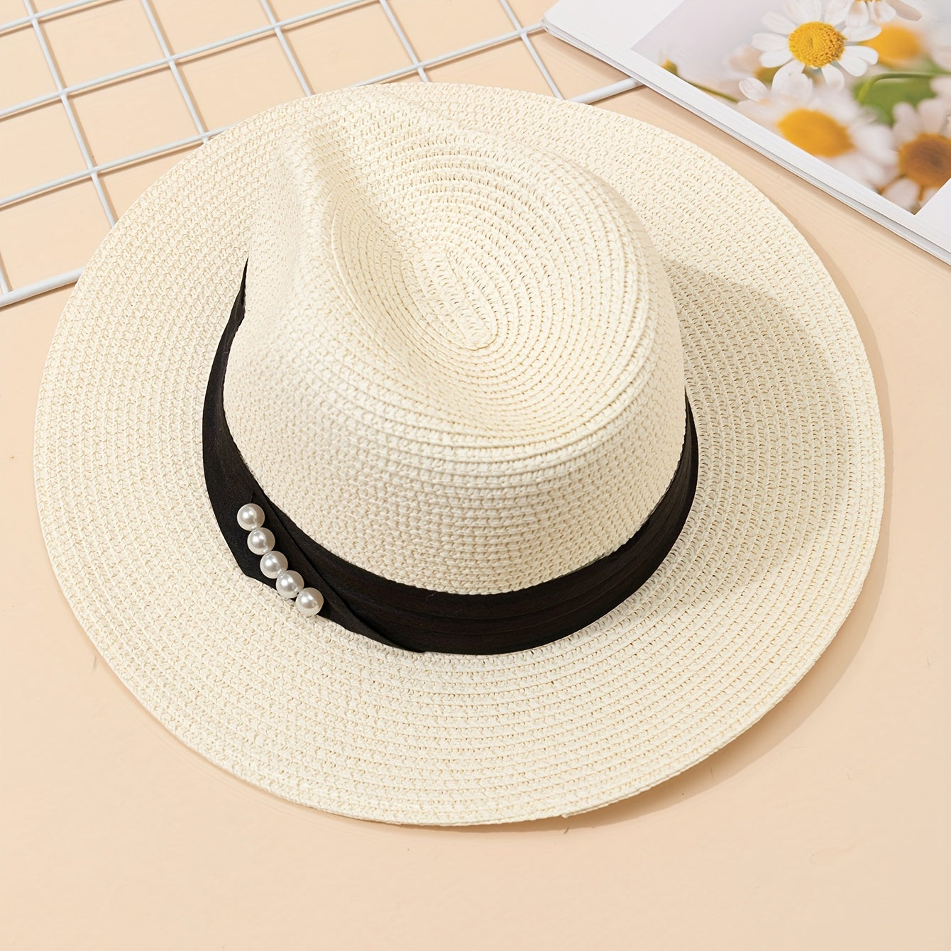 Summer Straw Hat Pearl Top Hat Sunshade Sunscreen Jazz Hat