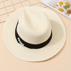 Summer Straw Hat Pearl Top Hat Sunshade Sunscreen Jazz Hat