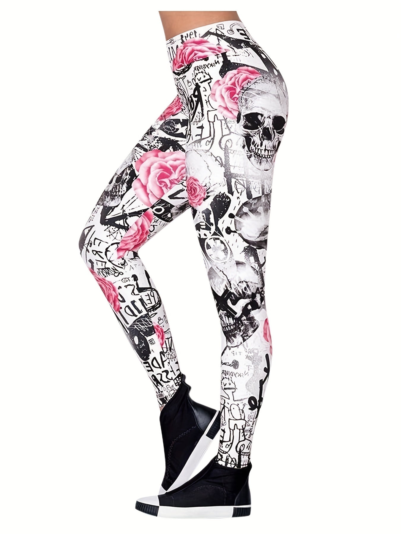 Skull and Flower Printed Leggings for Women