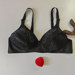 Contrast Lace Push Up Bra with Rhinestone Decor