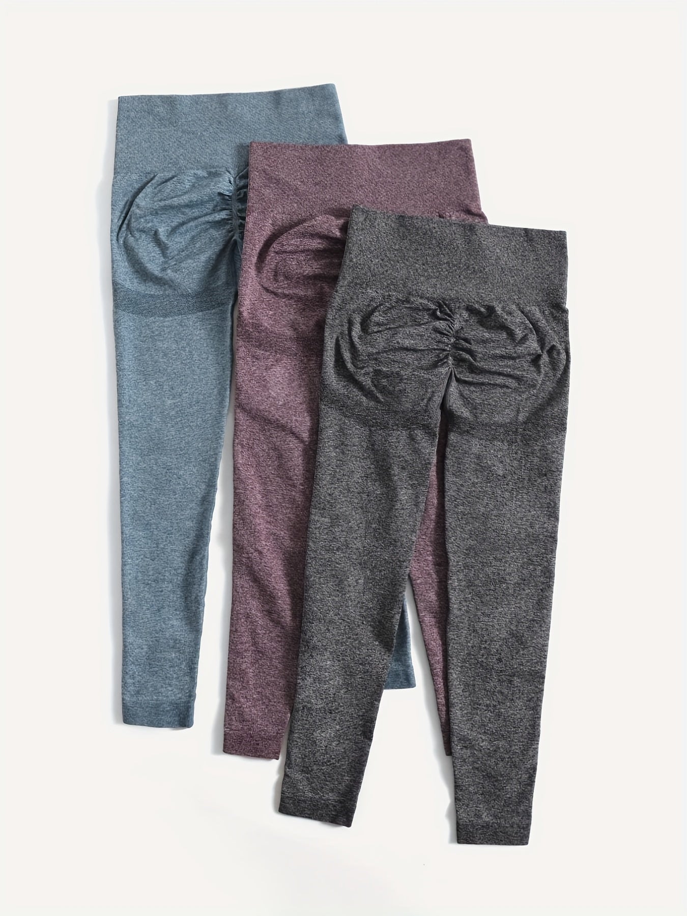 3pcs Solid Yoga Leggings High Waist Fitness Running Workout Sports Pants