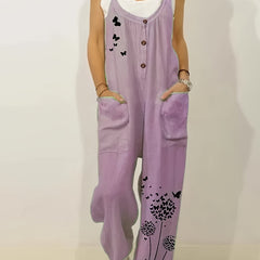 Butterfly & Dandelion Print Wide Leg Jumpsuit