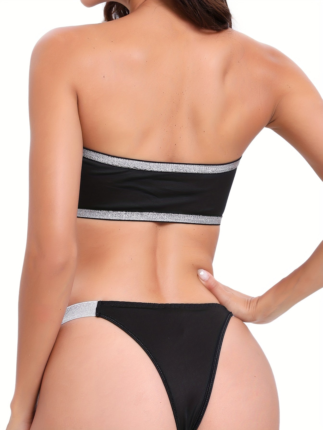 Rhinestone Contrast Trim Bra & Panties Set Women's Lingerie