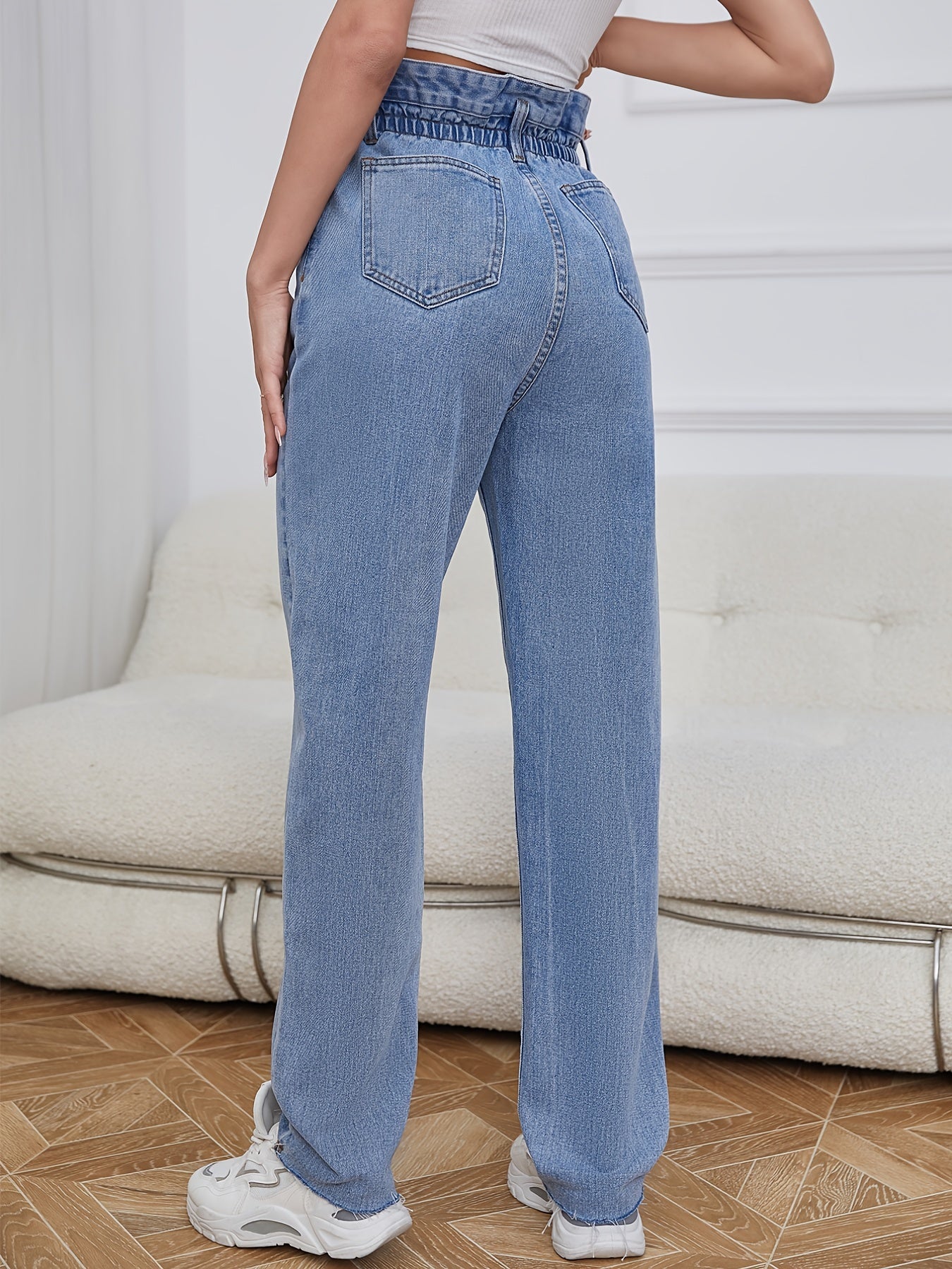 High Waist Straight Jeans Loose Fit High Rise Denim Pants