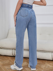 High Waist Straight Jeans Loose Fit High Rise Denim Pants