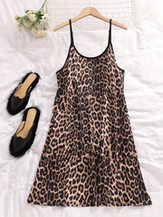 3 Pack Plus Size Sexy Nightdress Set Leopard Print Round Neck Contrast Trim