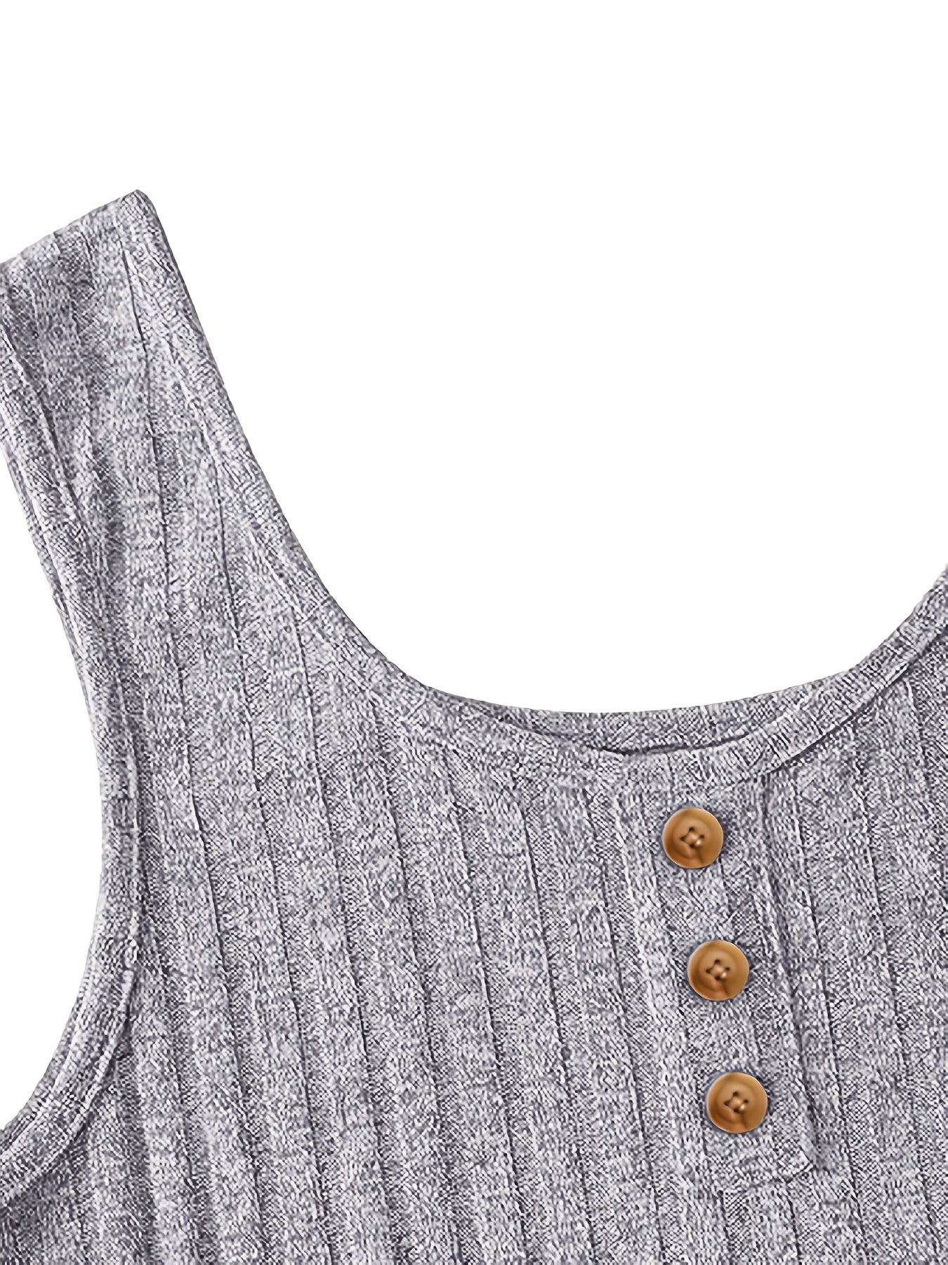 Casual Crew Neck Button Tank Top & Shorts Set for Summer