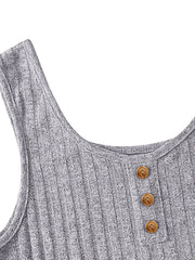 Casual Crew Neck Button Tank Top & Shorts Set for Summer