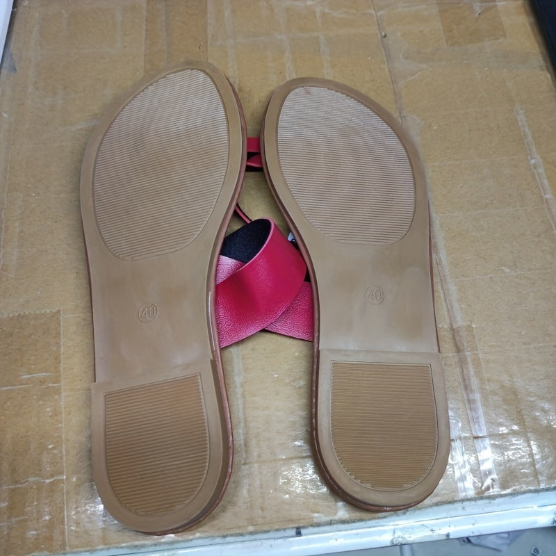 Women's Flat Solid Sandals Slip On Open Toe Non slip Lightweight Toe Loop Shoes