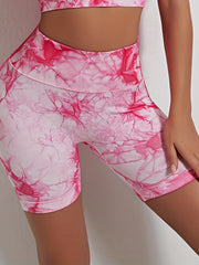 Women's Tie Dyed High Waist Yoga Shorts with Peach Hip Leggings