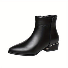 Women's Chunky Heel Short Boots Pointed Toe Side Zip Solid Booties