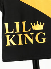 Boys King Crown Print Block Casual Outfit T shirt & Pants Set