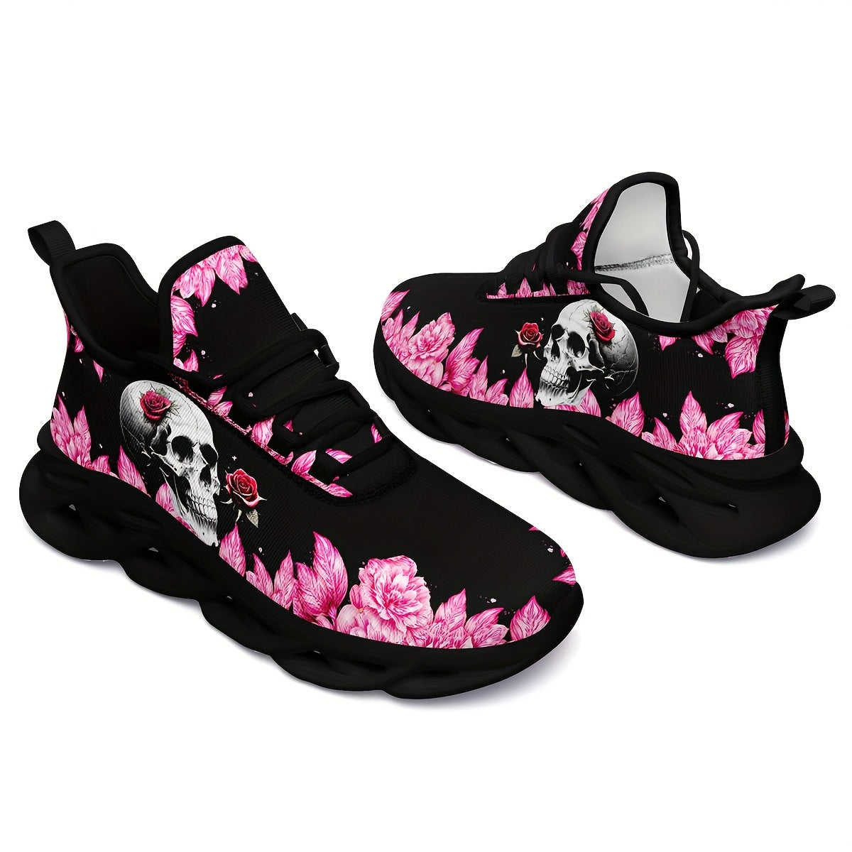 Skull & Rose Thick Sole Sneakers Lightweight Casual Wear