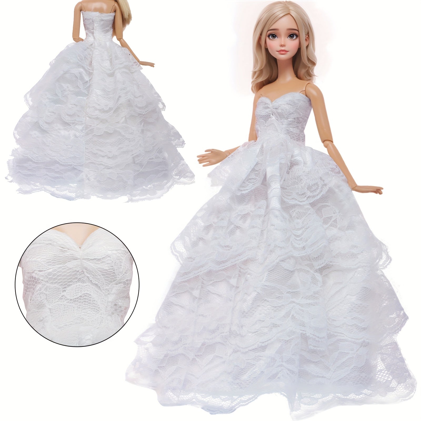 Pink Lace Print Dress Wedding Gown for 11/8 Inch Doll