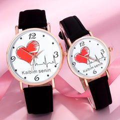 2pcs Heart Romantic Couple Watches PU Leather Gift