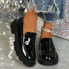 Patent Leather Platform Loafers Slip On Shoes