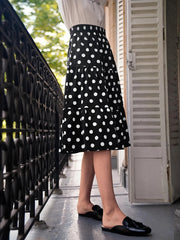 Women's Polka Dot Tiered Skirt High Waist Layered Casual Skirt