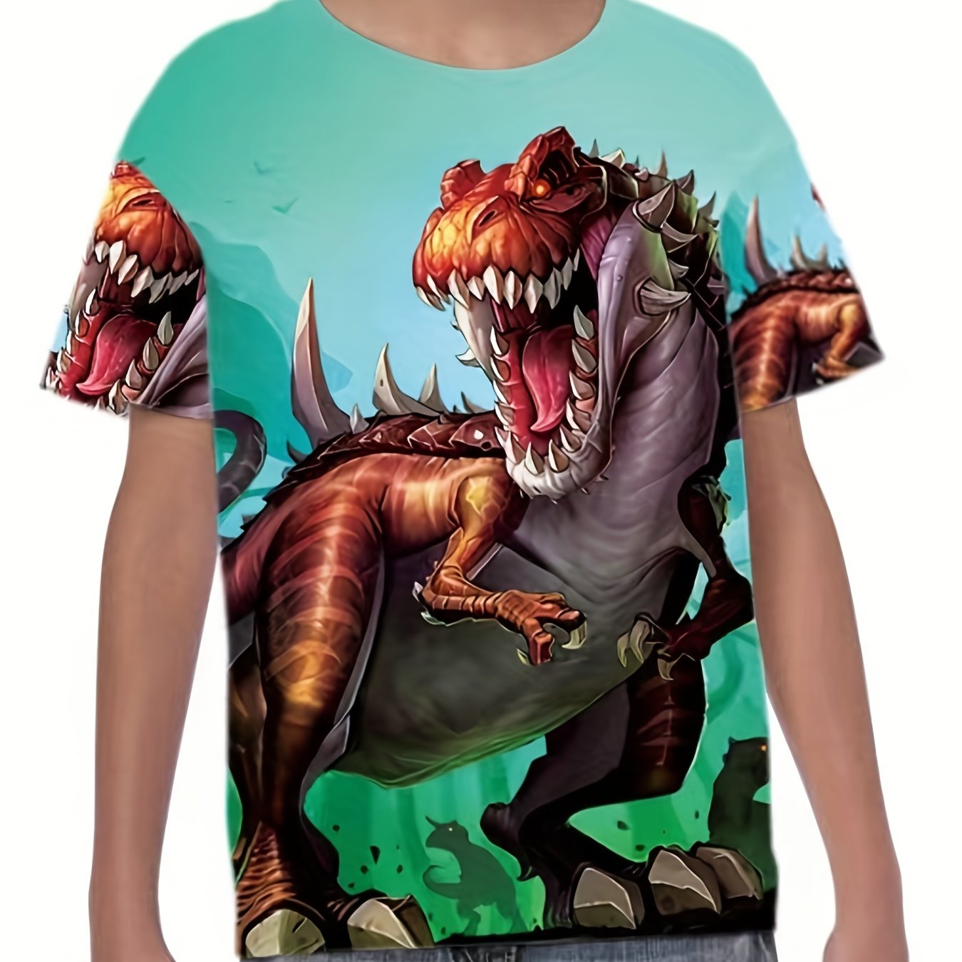 Dino 3D Pattern Print Boy's Graphic T-shirt Short Sleeve Pullover Tops