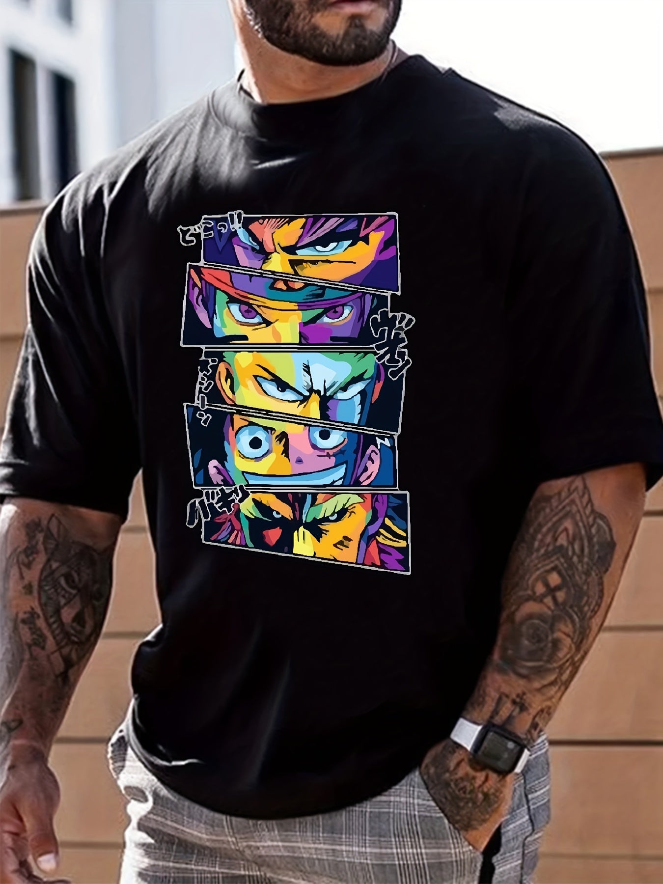 Men's Casual Anime Graphic T Shirt Short Sleeve Tee Crew Neck Summer Tops