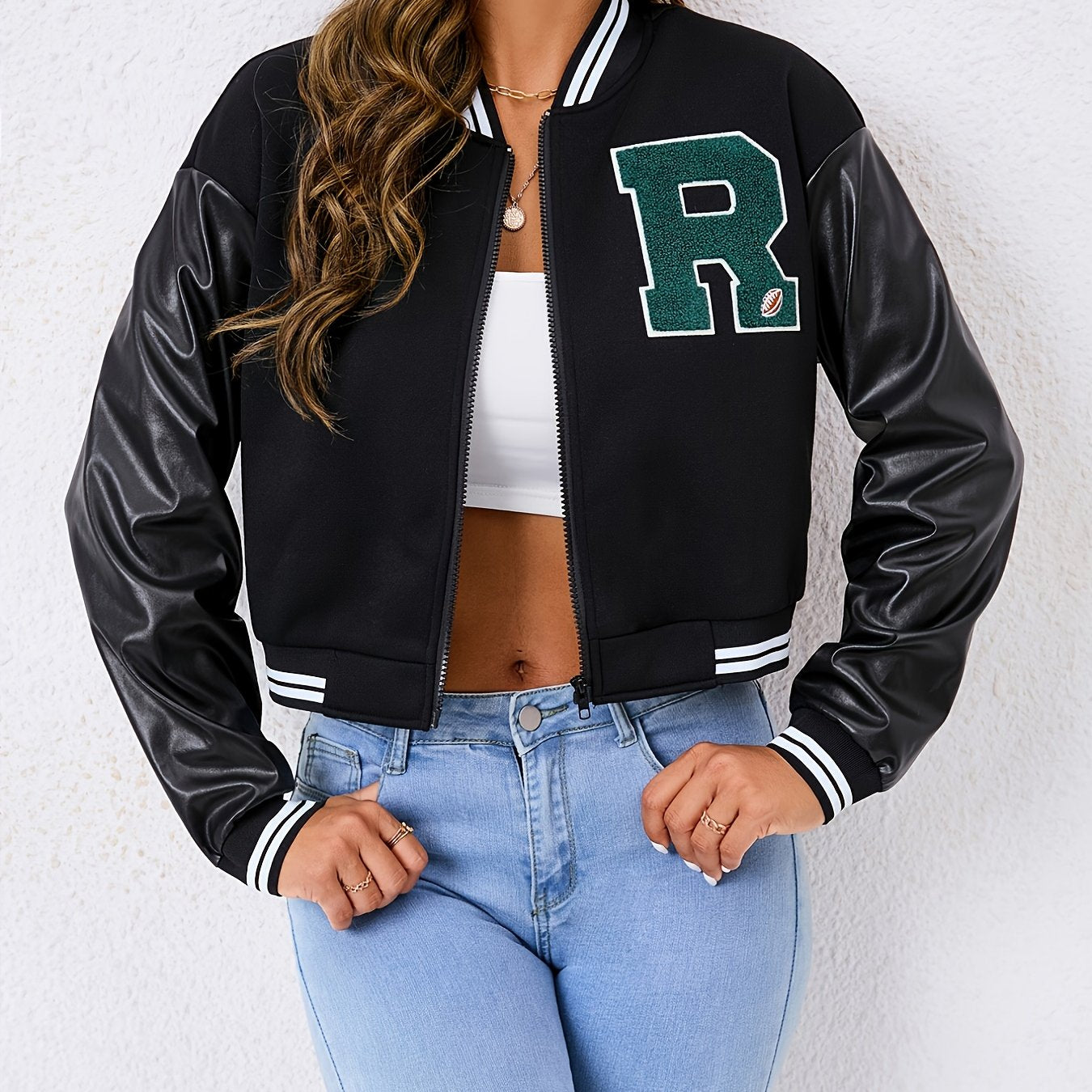 Casual Zipper Baseball Jacket Loose Long Sleeve Baseball Outerwear