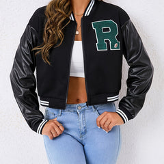 Casual Zipper Baseball Jacket Loose Long Sleeve Baseball Outerwear
