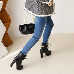 Studded High Heel Lace-Up Platform Boots