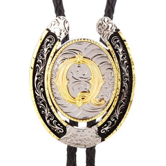 Western Cowboy Zinc Alloy BOLO Tie Natural Round Letter Q Shirt Accessory